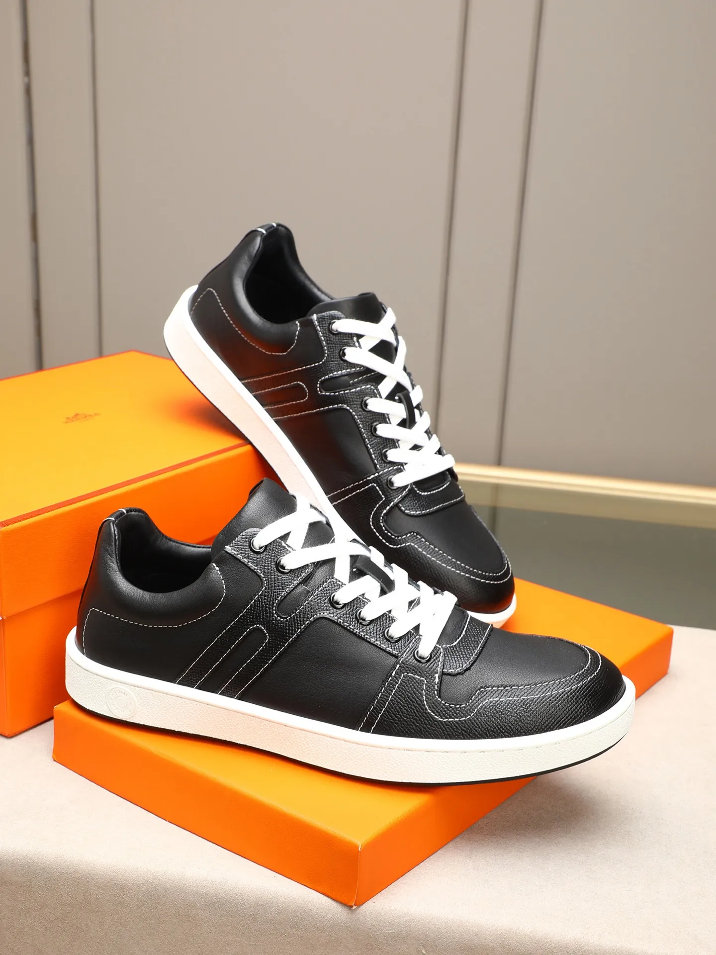 Men's shoes 💰720 [HERMES] Hermès - High-end quality original 🔍🔍🔍 casual sneakers - Upper: 🔝 Napa calfskin, shoe body sewn with brand 'H' totem - Lining: water-dyed cowhide - Outsole: original TPR. :38-44 (45, can be customized)